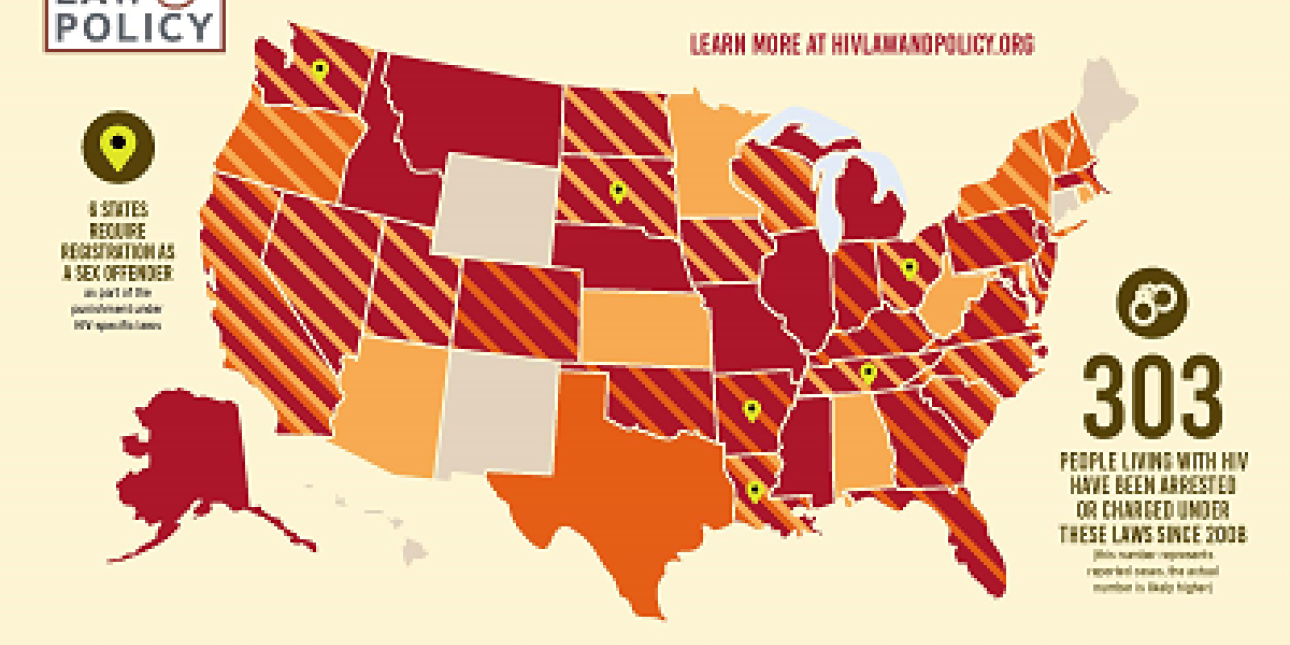 Map HIV Criminalization in the United States, CHLP (updated 2022
